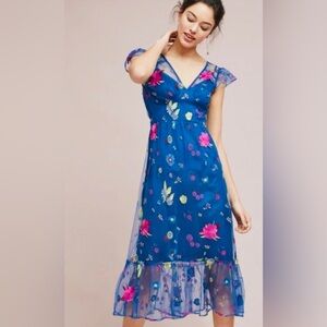 Tracy Reese for Anthropologie,  Embroidered Topaz Blue Dress, Size M